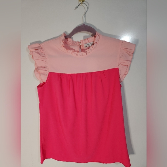 Pink Ruffle Sleeve Blouse, Size Small - Picture 1 of 6
